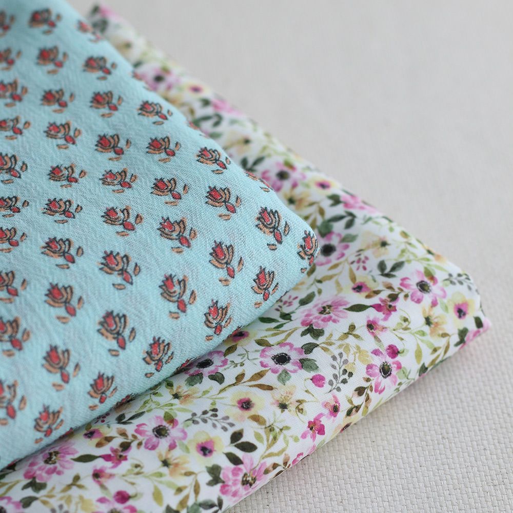 copy of Sheila - Tissu coton crêpe gaufré framboise à motifs