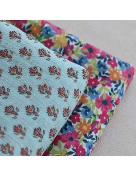 copy of Sheila - Tissu coton crêpe gaufré framboise à motifs