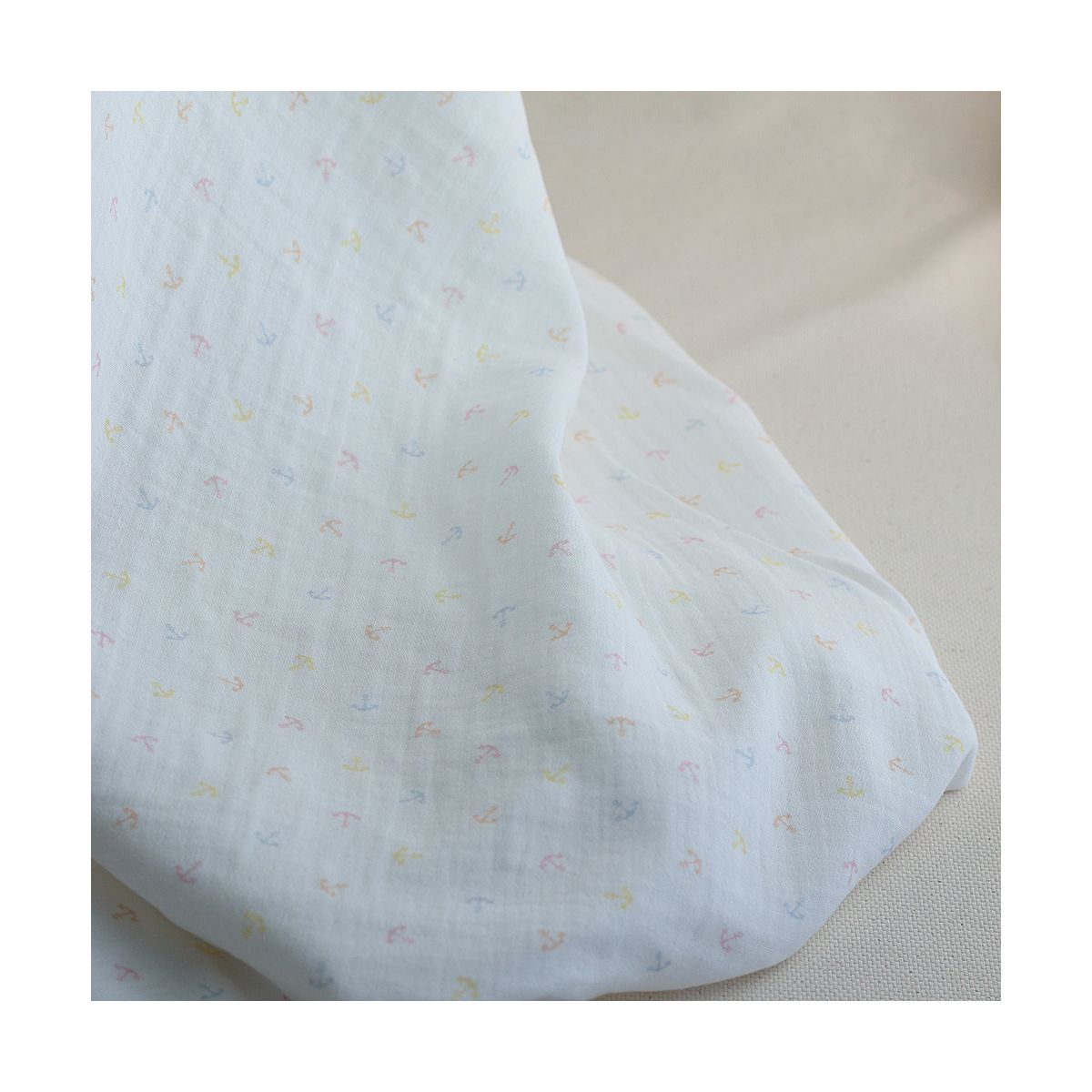 copy of Clémence - Double gaze de coton BIO blanc motif fleuri bleu