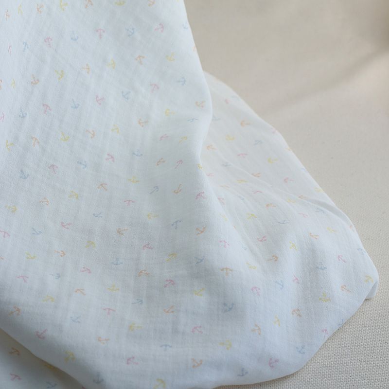 copy of Clémence - Double gaze de coton BIO blanc motif fleuri bleu