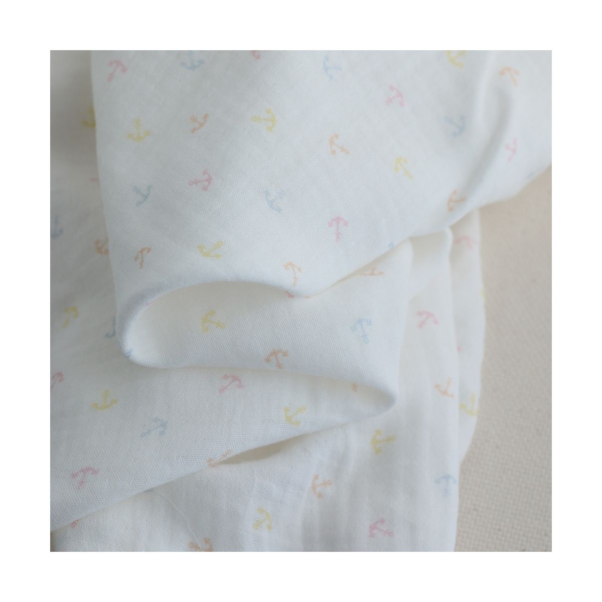 copy of Clémence - Double gaze de coton BIO blanc motif fleuri bleu