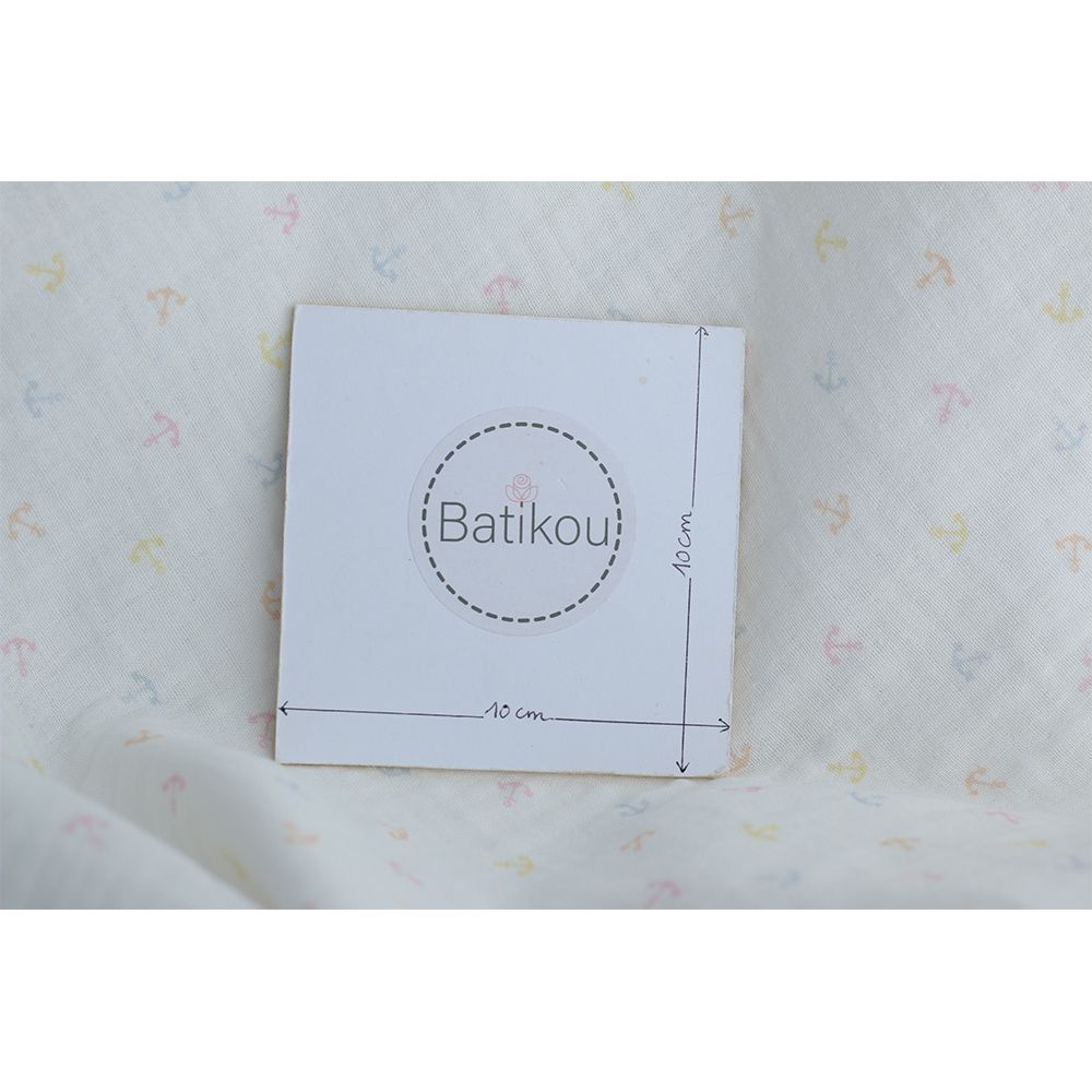 copy of Clémence - Double gaze de coton BIO blanc motif fleuri bleu