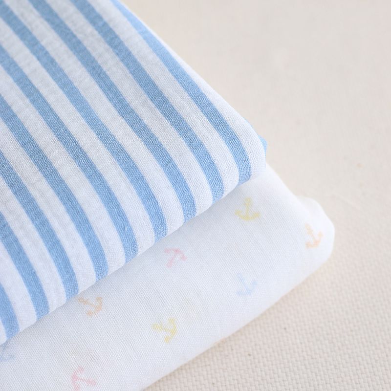 copy of Clémence - Double gaze de coton BIO blanc motif fleuri bleu