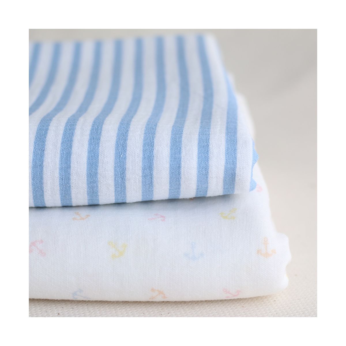 copy of Clémence - Double gaze de coton BIO blanc motif fleuri bleu