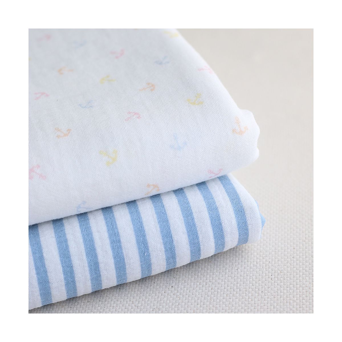 copy of Clémence - Double gaze de coton BIO blanc motif fleuri bleu