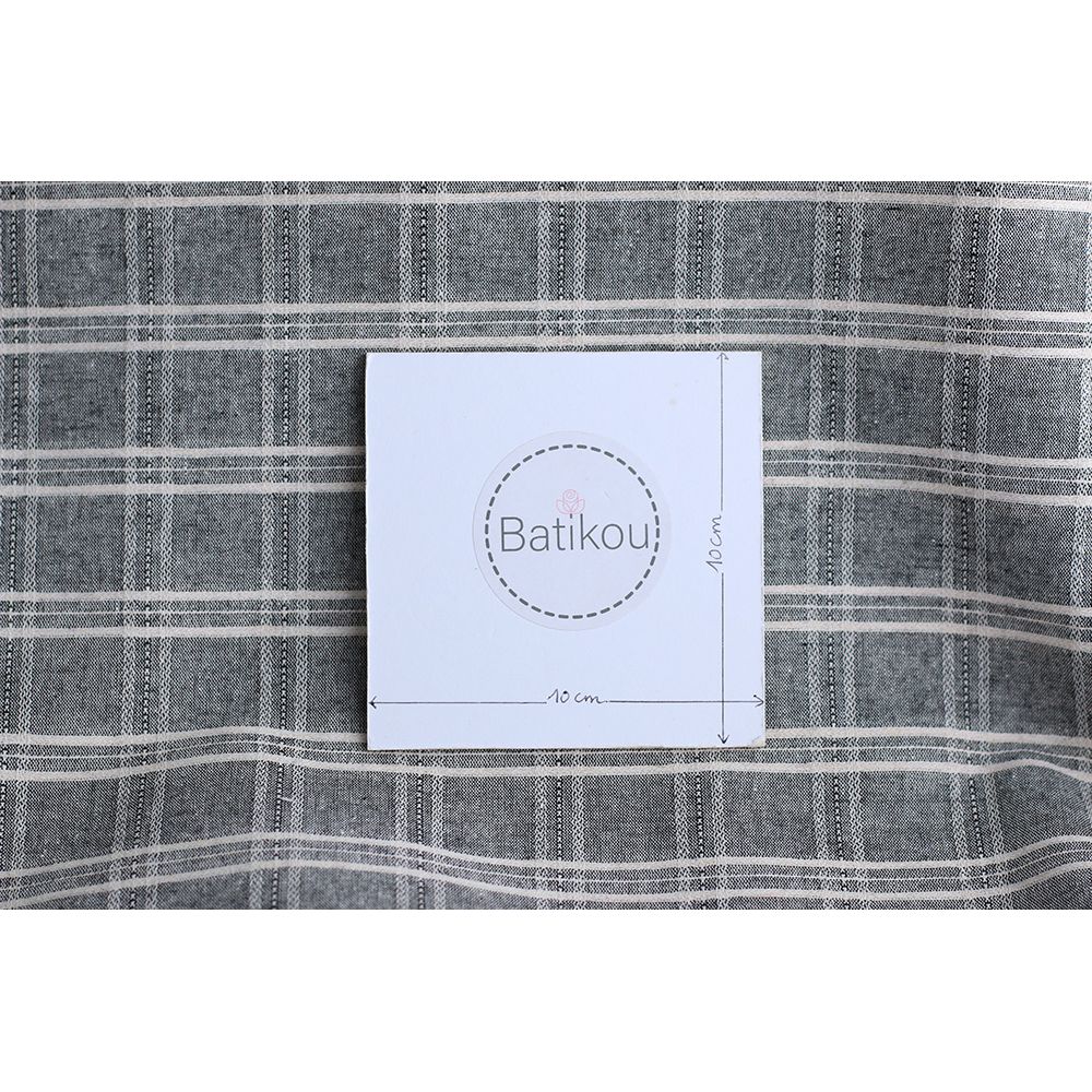 Tissu coton et viscose texturé quadrillage blanc et noir