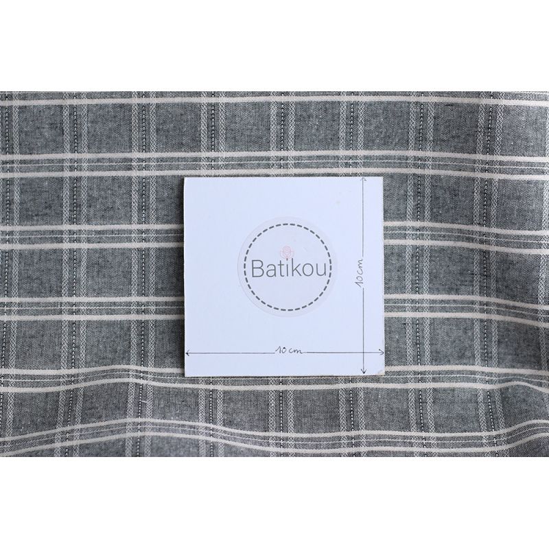 Tissu coton et viscose texturé quadrillage blanc et noir