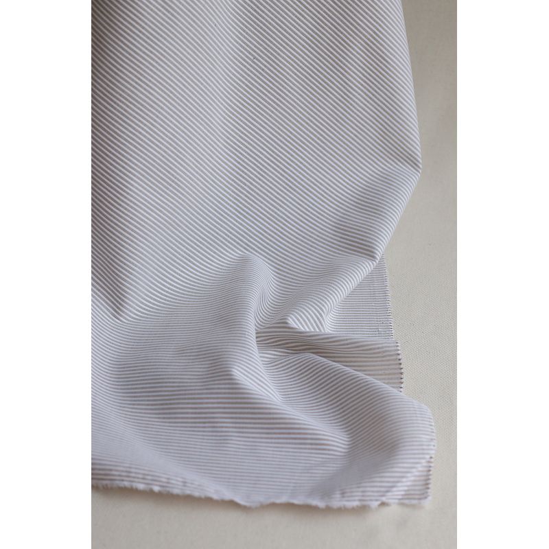 Coton gaufré mélangé à rayures blanc et ficelle