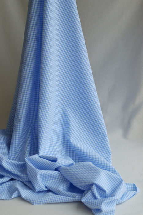 Seersucker / Coton gaufré vichy mini 3mm blanc / bleu frais