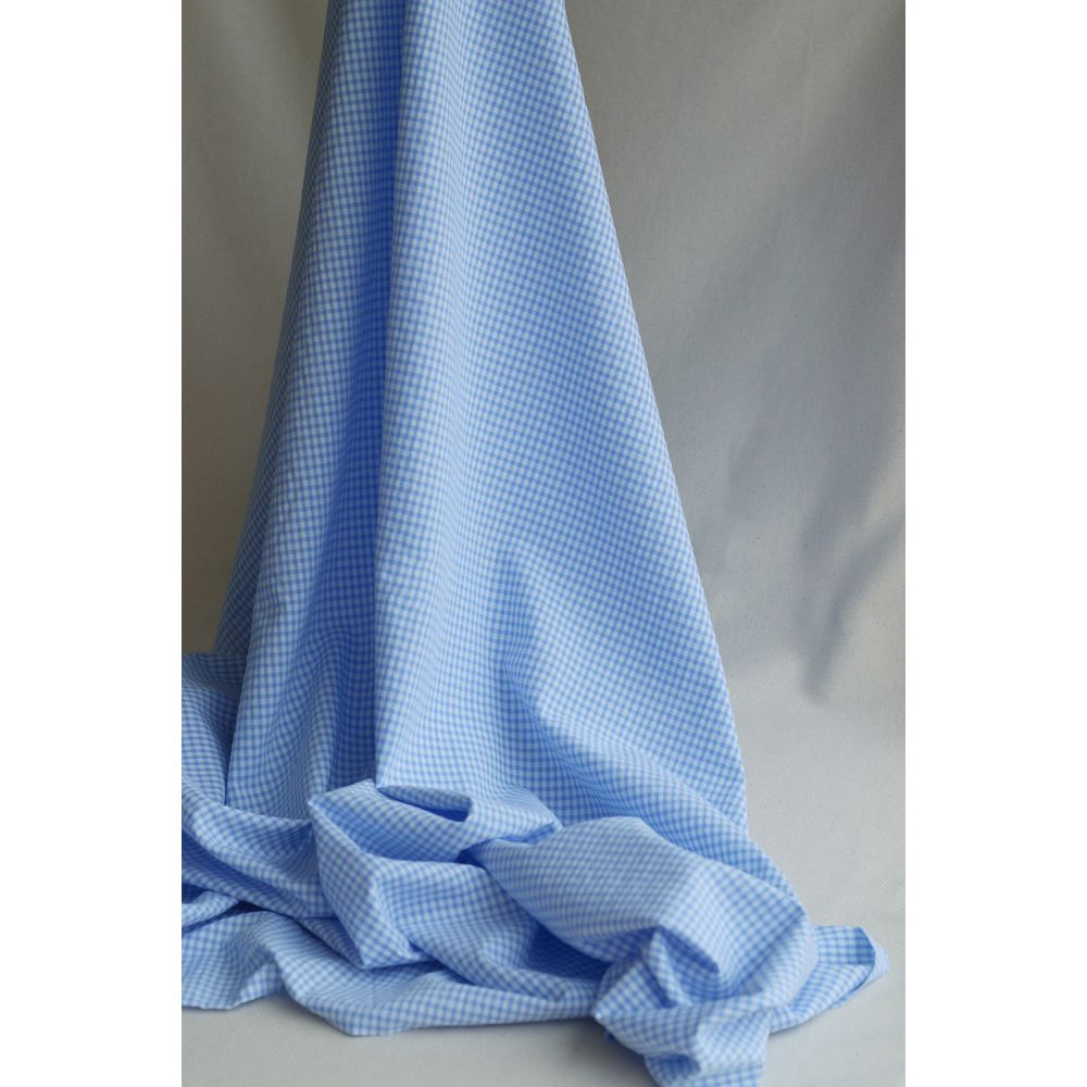 Seersucker / Coton gaufré vichy mini 3mm blanc / bleu frais