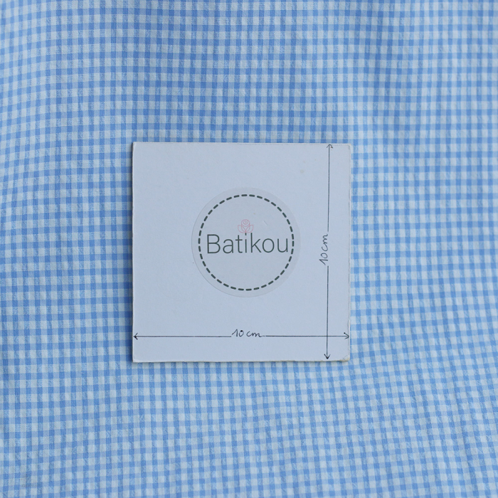 Seersucker / Coton gaufré vichy mini 3mm blanc / bleu frais