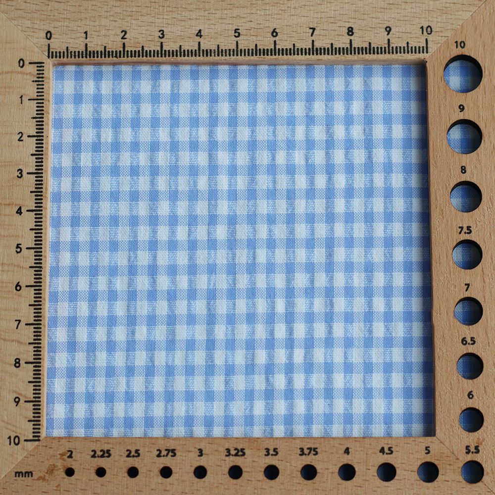 Seersucker / Coton gaufré vichy mini 3mm blanc / bleu frais