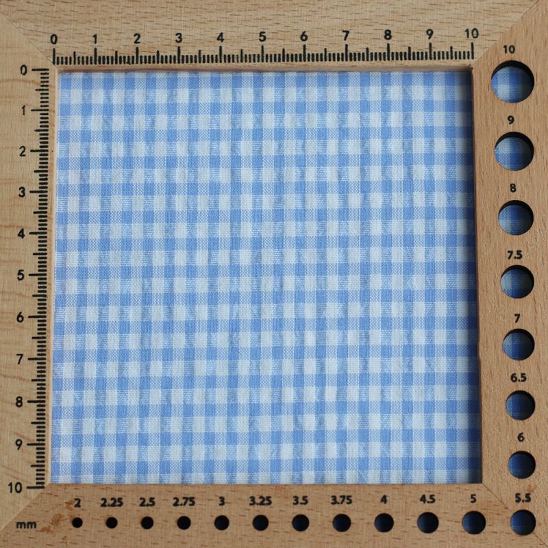 Seersucker / Coton gaufré vichy mini 3mm blanc / bleu frais