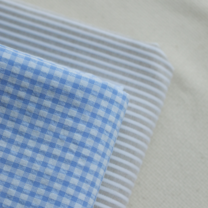 Seersucker / Coton gaufré vichy mini 3mm blanc / bleu frais