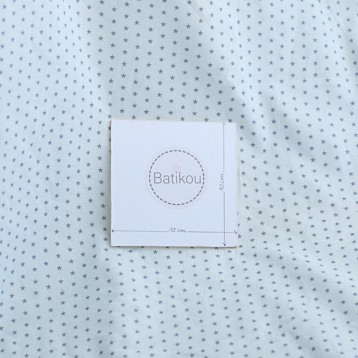 Frou-frou / Batiste de coton imprimé petites étoiles bleu gris