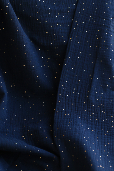 Double gaze de coton pois dorés fond bleu marine
