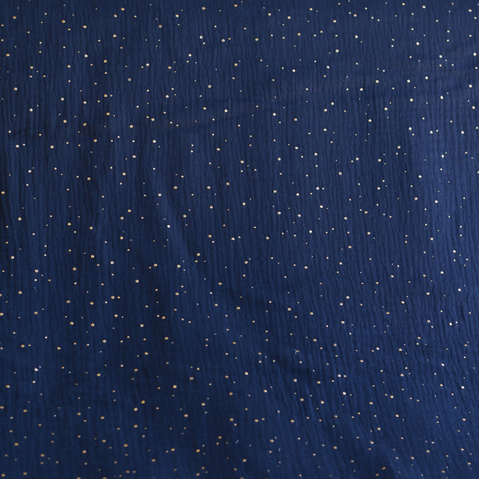 Double gaze de coton pois dorés fond bleu marine