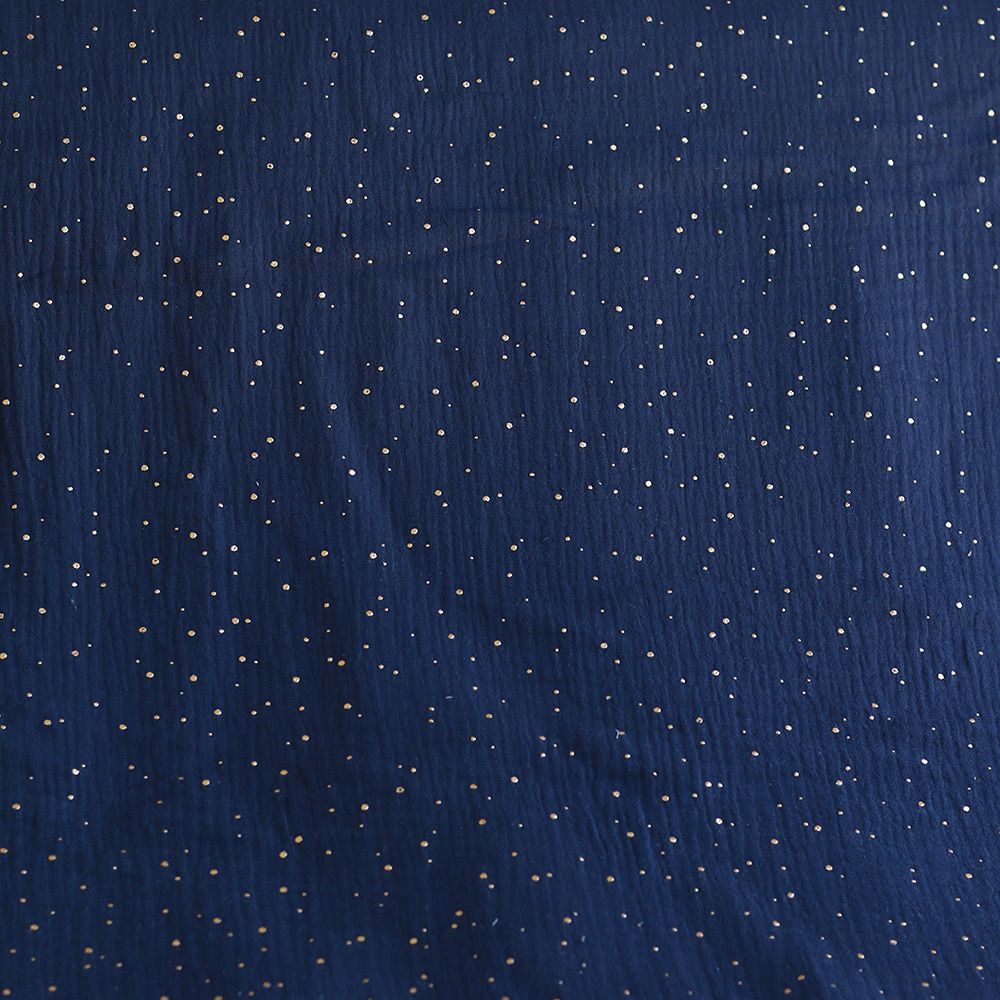 Double gaze de coton pois dorés fond bleu marine
