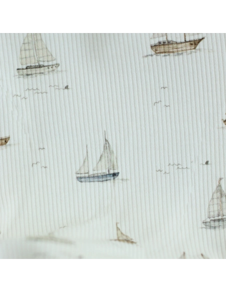 Jersey coton côtes fines à motifs bateaux