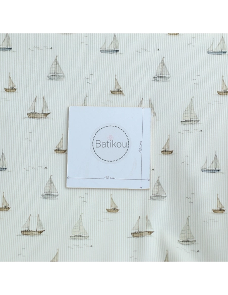 Jersey coton côtes fines à motifs bateaux