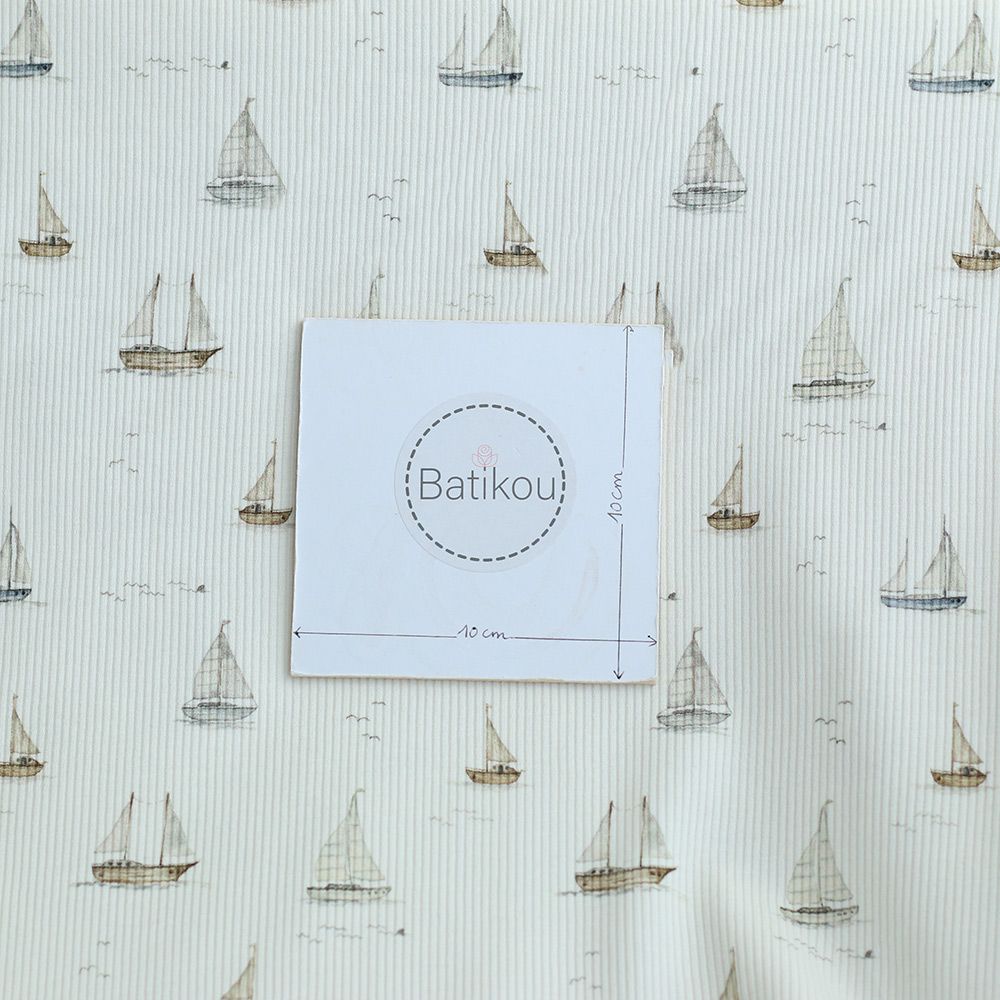 Jersey coton côtes fines à motifs bateaux