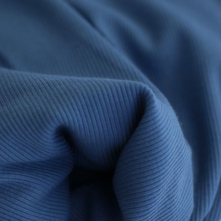 Jersey coton côtes fines coloris bleu jean Jersey coton côtes fines coloris bleu jean