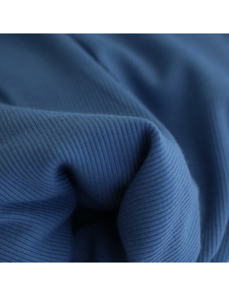 Jersey coton côtes fines coloris bleu jean