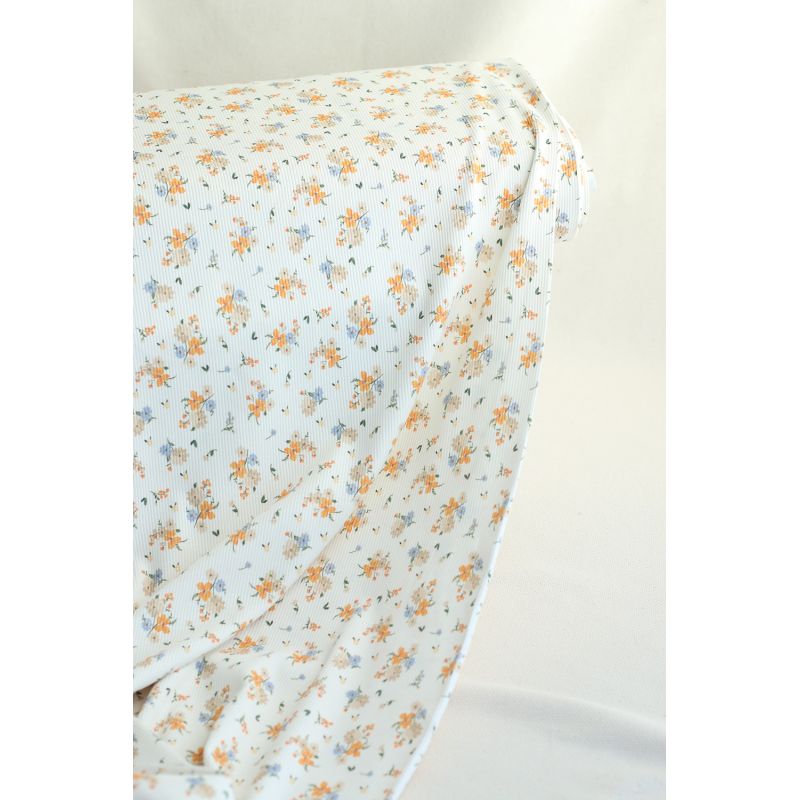 Jersey coton côtes fines à motif fleuri