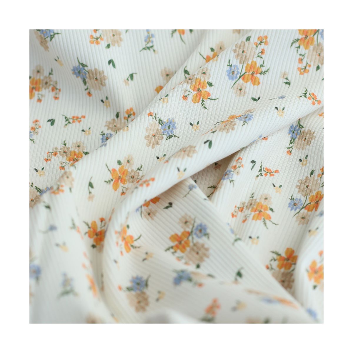 Jersey coton côtes fines à motif fleuri Jersey coton côtes fines à motif fleuri
