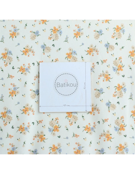 Jersey coton côtes fines à motif fleuri