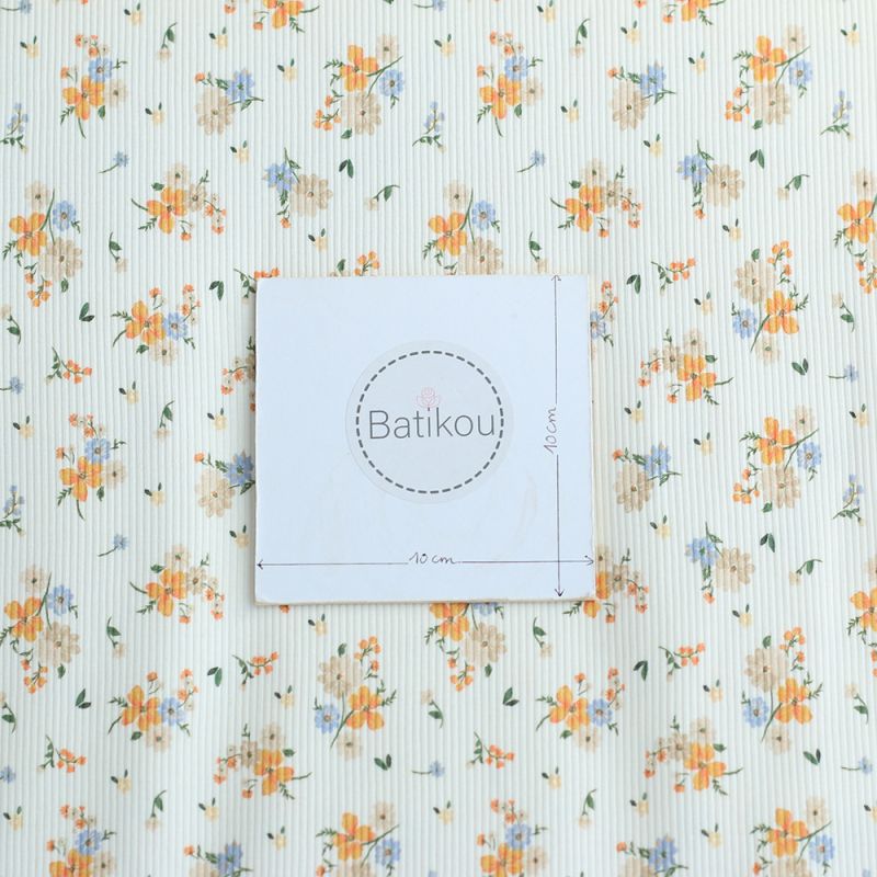 Jersey coton côtes fines à motif fleuri