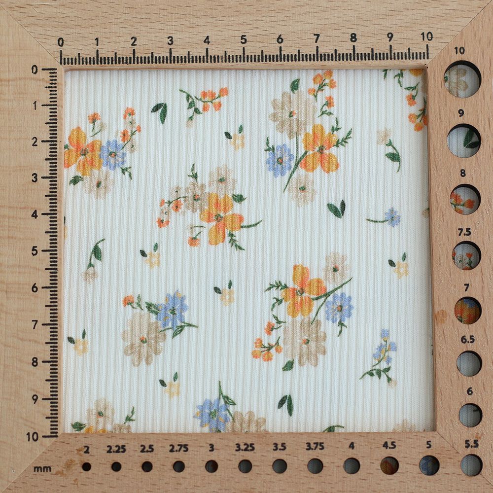 Jersey coton côtes fines à motif fleuri