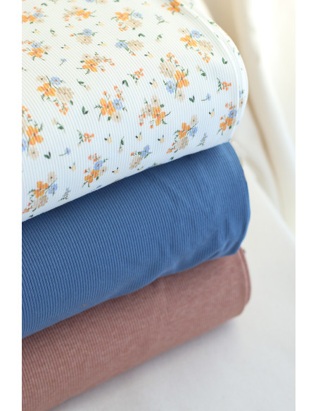 Jersey coton côtes fines coloris bleu jean