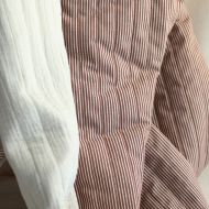 Country - Tissu matelassé double face écru / rayures chatain