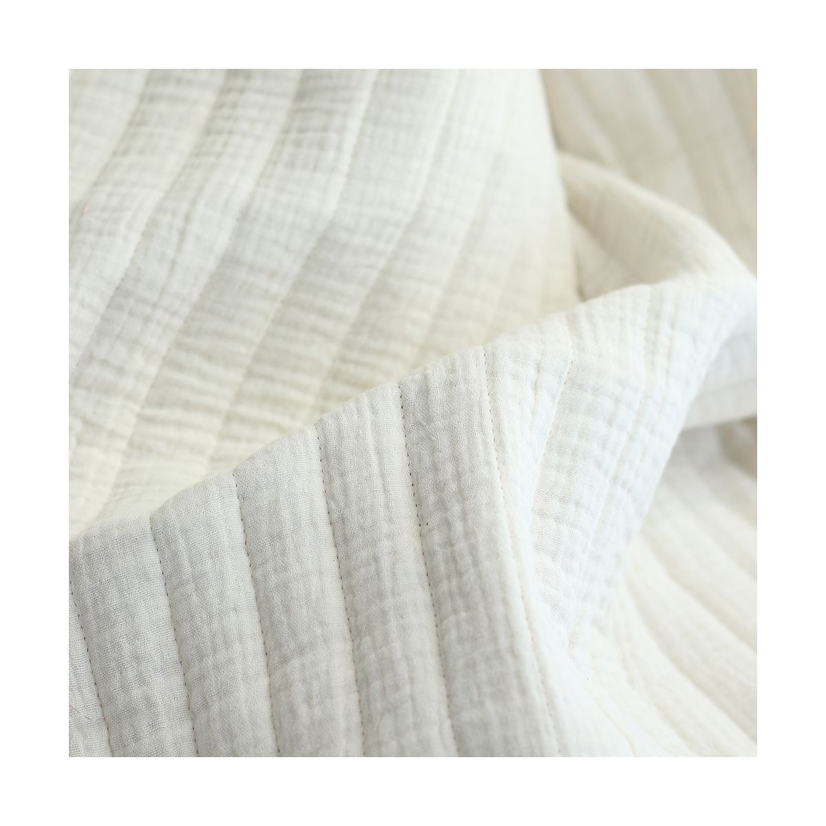 Country - Tissu matelassé double face écru / rayures chatain Country - Tissu matelassé double face écru / rayures chatain