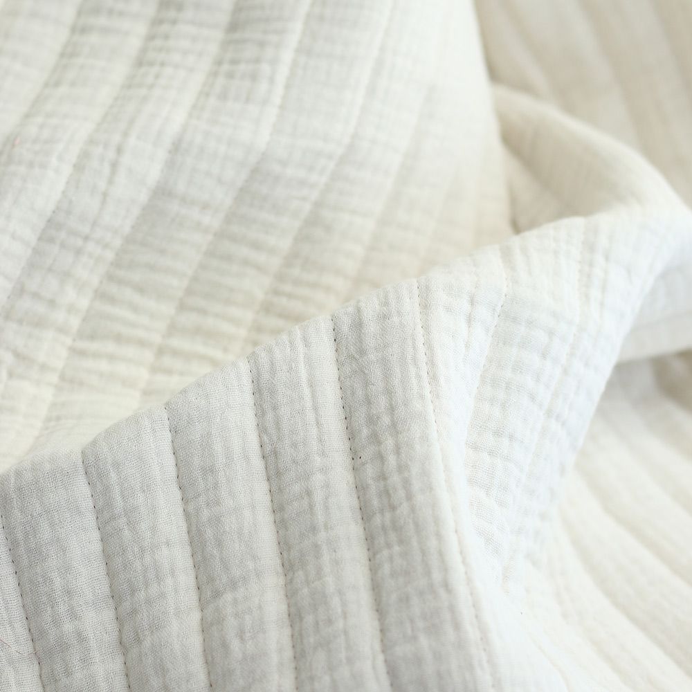 Country - Tissu matelassé double face écru / rayures chatain