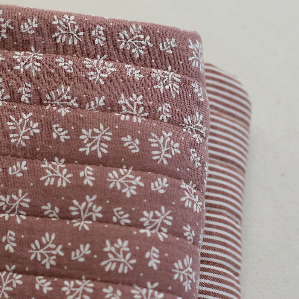 Country - Tissu matelassé double face écru / rayures chatain