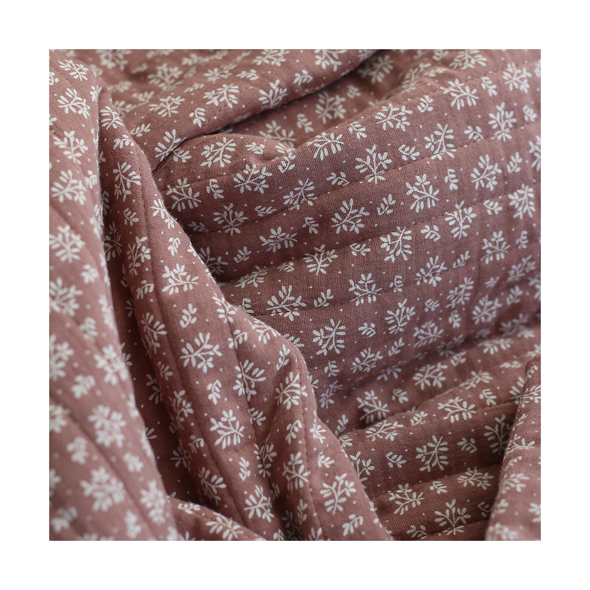 Meesya - Tissu matelassé double gaze coton double face chataigne