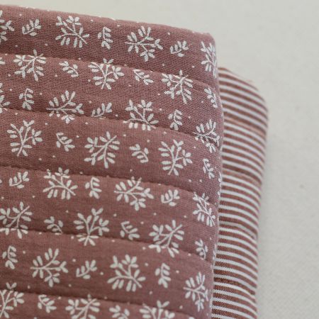 Meesya - Tissu matelassé double gaze coton double face chataigne