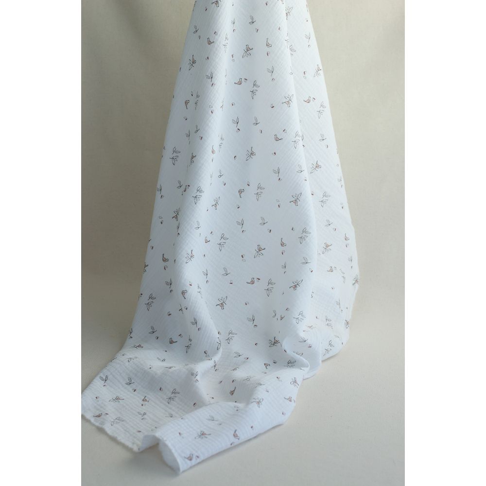 Isao - Double gaze de coton motif petits oiseaux