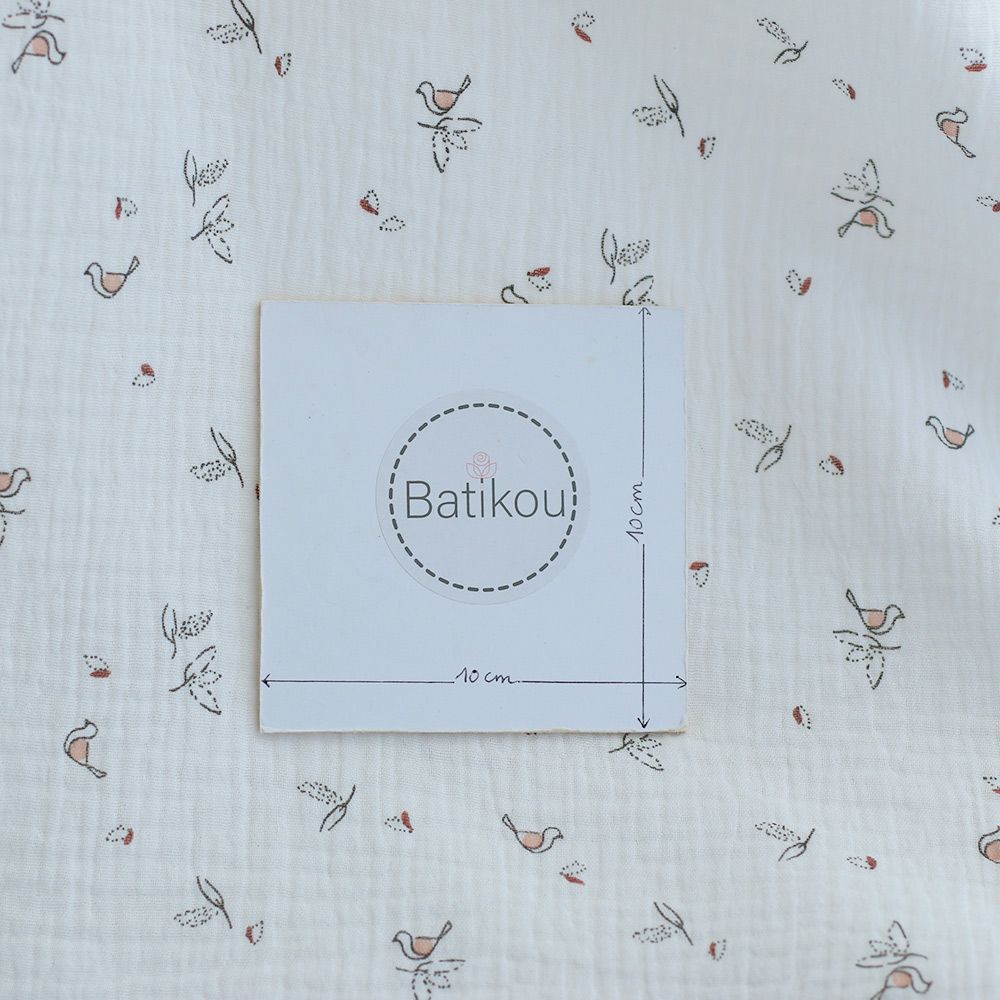 Isao - Double gaze de coton motif petits oiseaux