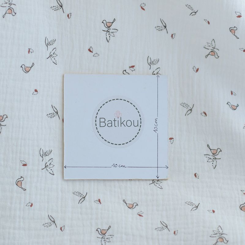 Isao - Double gaze de coton motif petits oiseaux
