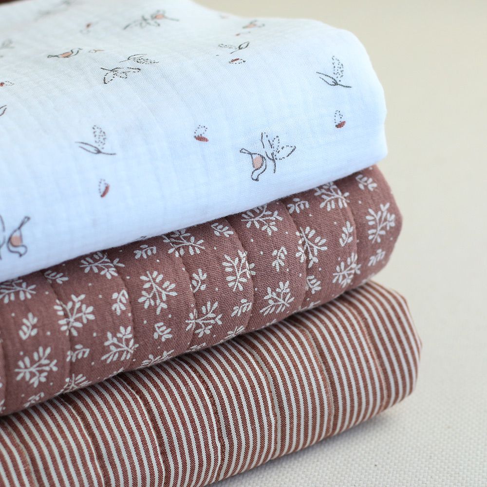 Isao - Double gaze de coton motif petits oiseaux