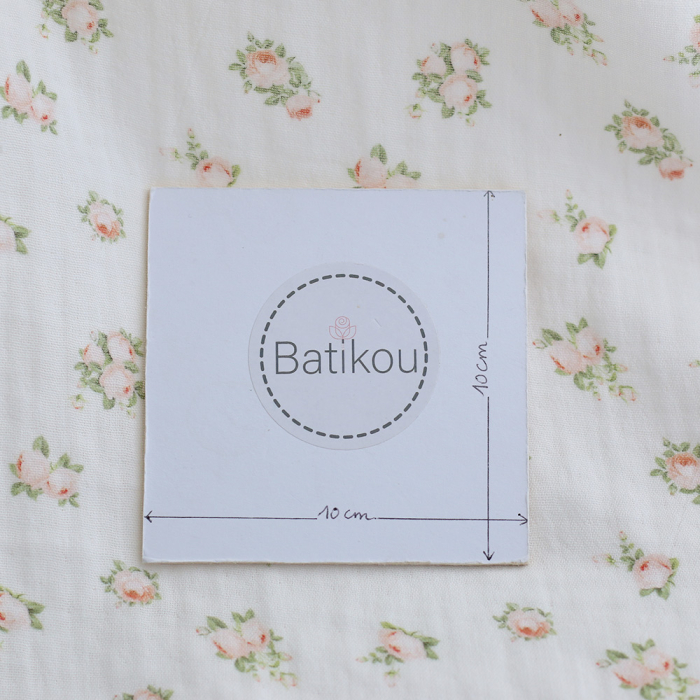 Rosabella - Double gaze de coton BIO blanc motif fleuri pêche