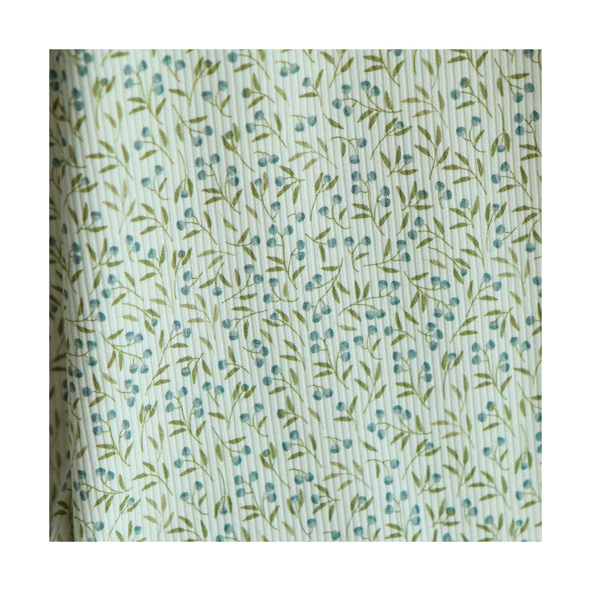 Jersey coton côtes fines à motif baies bleu et vert