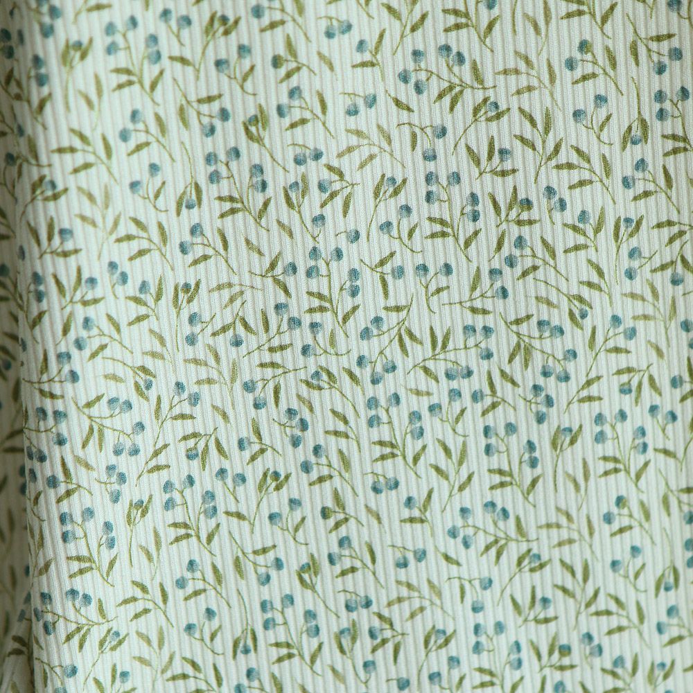 Jersey coton côtes fines à motif baies bleu et vert