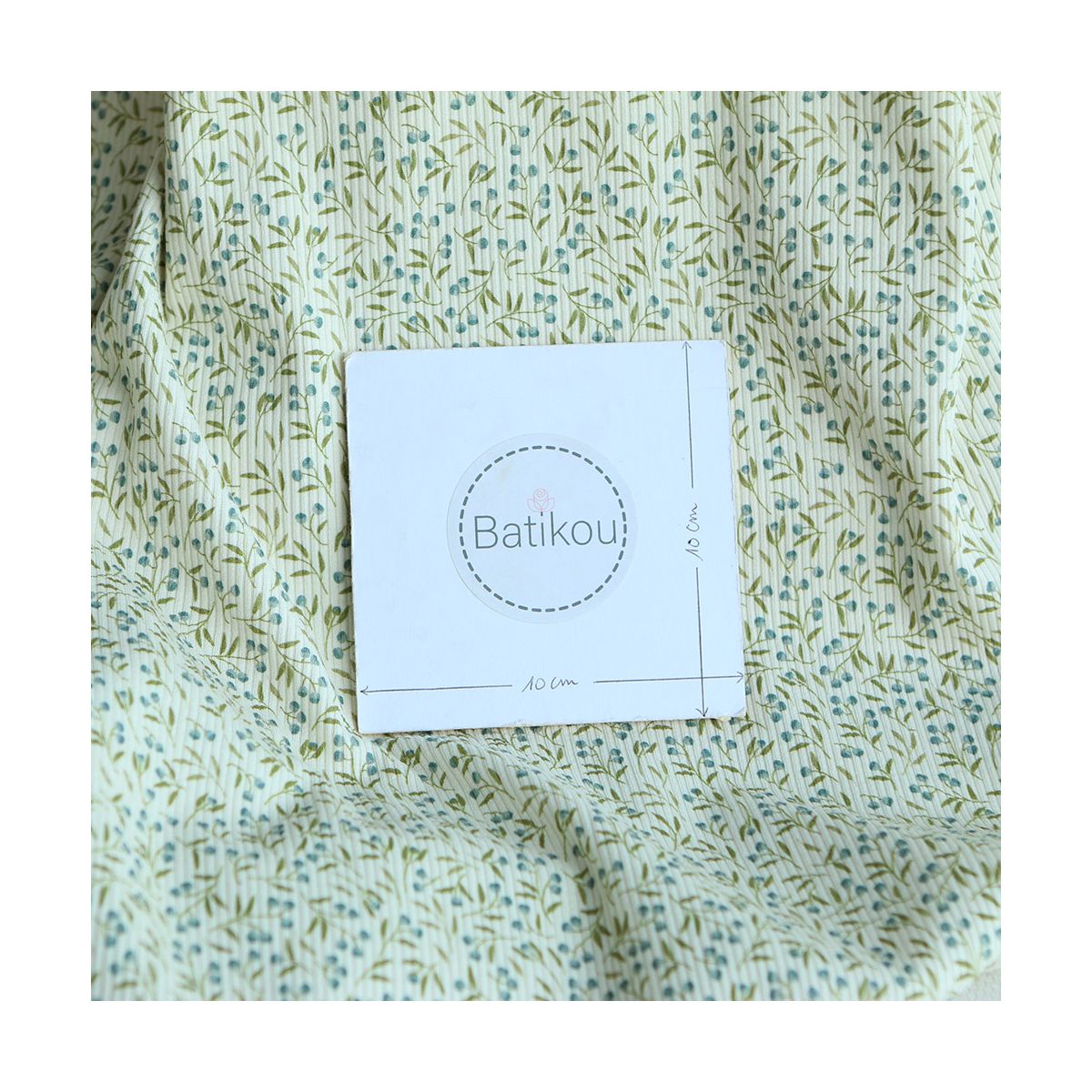 Jersey coton côtes fines à motif baies bleu et vert