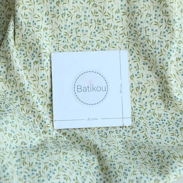 Jersey coton côtes fines à motif baies bleu et vert