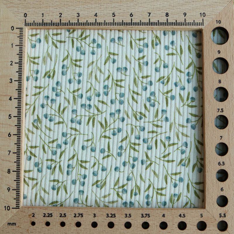 Jersey coton côtes fines à motif baies bleu et vert