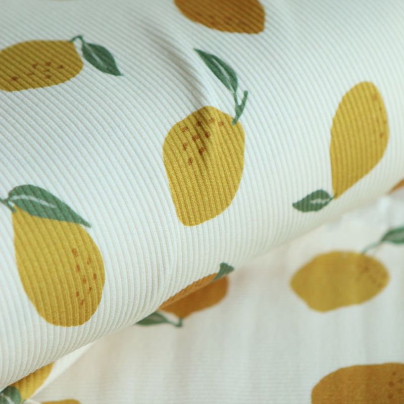 Jersey coton côtes fines à motif citrons jaunes